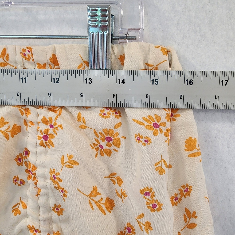 American Eagle Womens Large Floral Ruched Mini Skirt L Cream Orange Side Zip - Picture 6 of 10